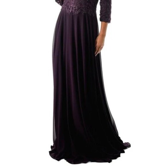 New A-Line Formal Floral Lace Embellished MOB Maxi Gown w/ 3/4 Sleeves TC M2758Q - Picture 5 of 8